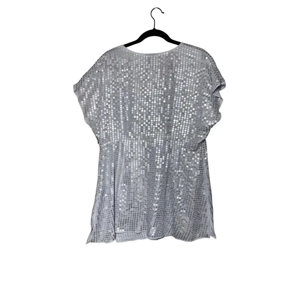 Lane Bryant Silver Metallic Sequin Party all Night Top Size 14/16 New With Tags - Picture 2 of 7